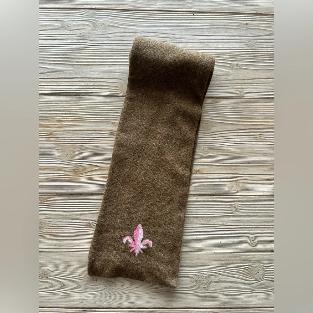 J.Crew Brown Cashmere Blend Scarf | Fleur-de-Lis Detail | OS - Picture 1 of 5